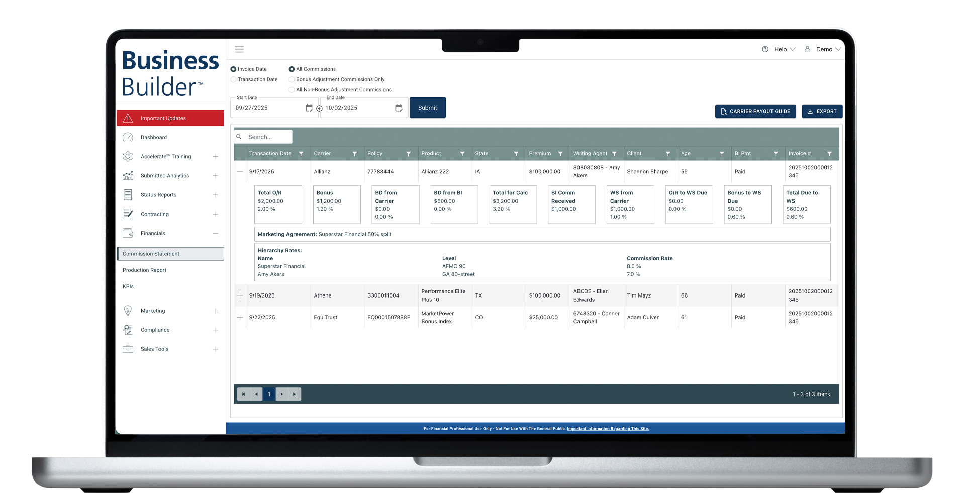 Principal - Commission Statement